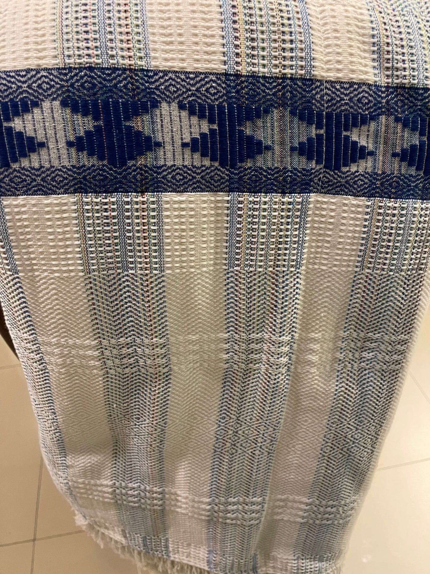 Modern Gabi, Blue and white Stripe with White faux fur interior