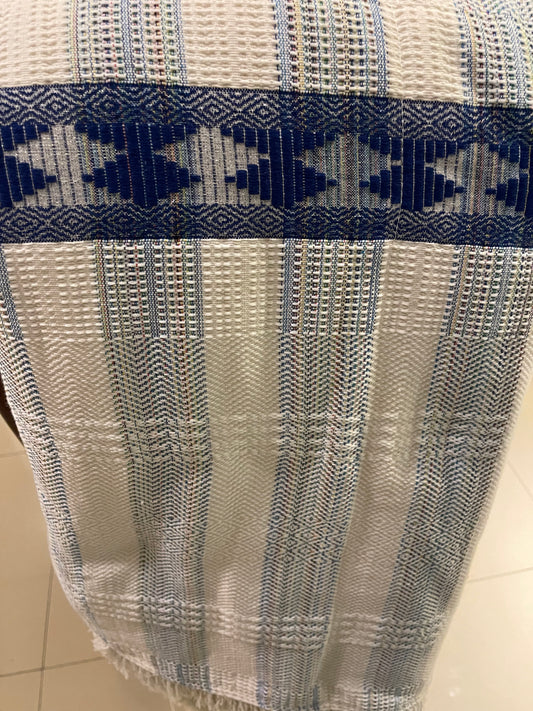 Modern Gabi, Blue and white Stripe with White faux fur interior